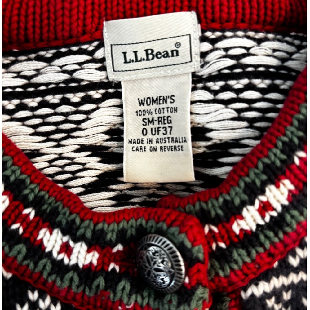 LL Bean VTG Nordic Fair Isle Sweater Womens Small Navy Blue Cotton Henley 0UF37 - Picture 6 of 8